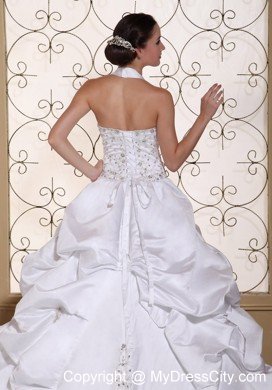 Recommended Halter Top Wedding Dress with Embroidery and Pick-ups