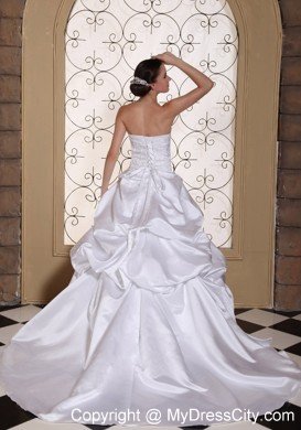 Best seller A-line White Pick-ups Wedding Dress Embroidery On Taffeta