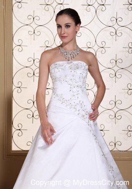 Modest Embroidery On Satin 2013 Strapless Bridal Dress A-line on Sale