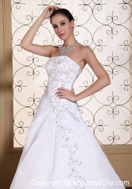 Modest Embroidery On Satin 2013 Strapless Bridal Dress A-line on Sale