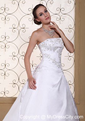 Modest Embroidery On Satin 2013 Strapless Bridal Dress A-line on Sale