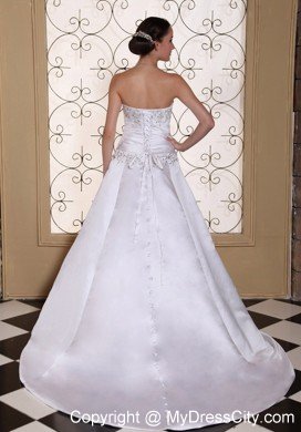 Modest Embroidery On Satin 2013 Strapless Bridal Dress A-line on Sale