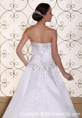 Modest Embroidery On Satin 2013 Strapless Bridal Dress A-line on Sale