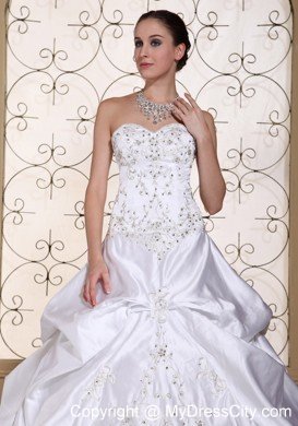 A-line Embroidery Sweetheart Pick-ups Wedding Dress with Chapel Train