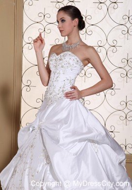 A-line Embroidery Sweetheart Pick-ups Wedding Dress with Chapel Train