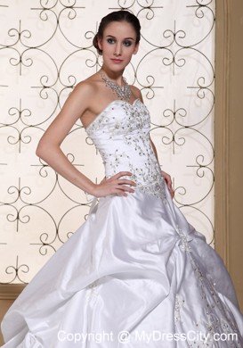 A-line Embroidery Sweetheart Pick-ups Wedding Dress with Chapel Train