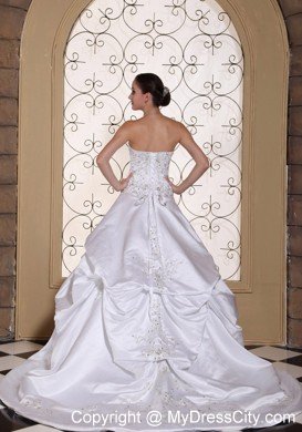 A-line Embroidery Sweetheart Pick-ups Wedding Dress with Chapel Train