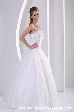 Organza A-line Appliques and Beading Wedding Dress With Zipper-up