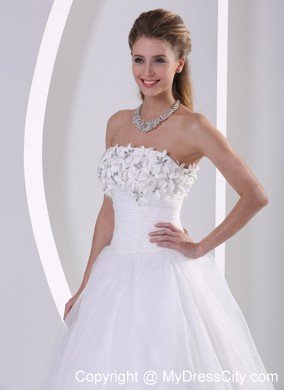 Organza A-line Appliques and Beading Wedding Dress With Zipper-up