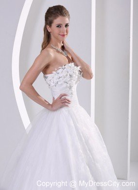 Organza A-line Appliques and Beading Wedding Dress With Zipper-up