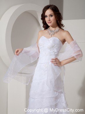 Ruffled Sheath Sweetheart Sweep Organza Appliques Wedding Dress