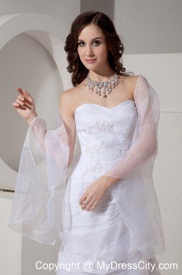 Ruffled Sheath Sweetheart Sweep Organza Appliques Wedding Dress