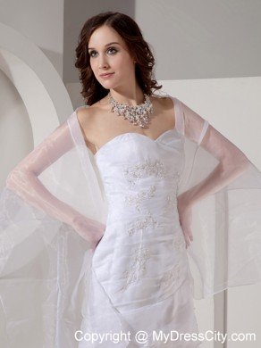 Ruffled Sheath Sweetheart Sweep Organza Appliques Wedding Dress