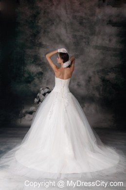 Clearance Sweetheart Court Train Appliques Tulle Wedding Ball Gown