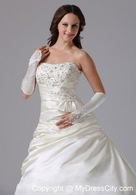 Luxury A-line Appliques and Ruches Lace Court Train Wedding Gowns