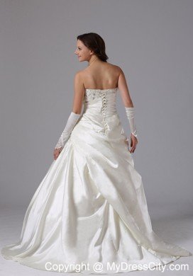 Luxury A-line Appliques and Ruches Lace Court Train Wedding Gowns