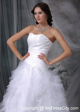 2013 Romantic A-line Sweetheart Taffeta and Tulle Ruffled Wedding Dress