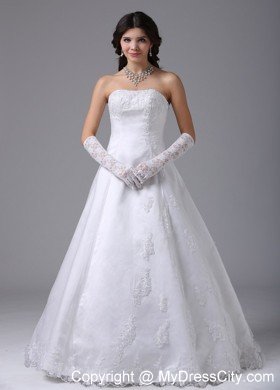 Surprising Strapless A-line Lace and Satin Wedding Dress Floor-length