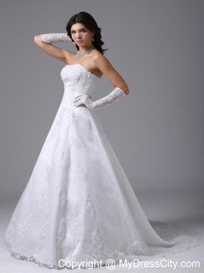 Surprising Strapless A-line Lace and Satin Wedding Dress Floor-length