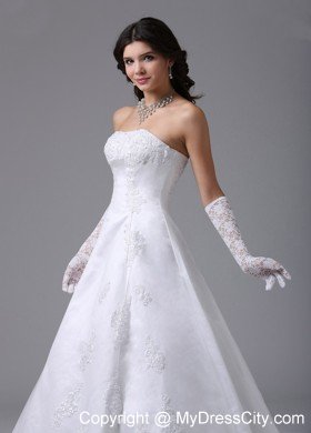 Surprising Strapless A-line Lace and Satin Wedding Dress Floor-length