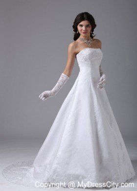 Surprising Strapless A-line Lace and Satin Wedding Dress Floor-length