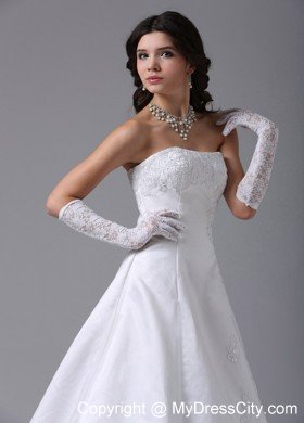 Surprising Strapless A-line Lace and Satin Wedding Dress Floor-length