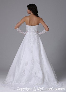 Surprising Strapless A-line Lace and Satin Wedding Dress Floor-length