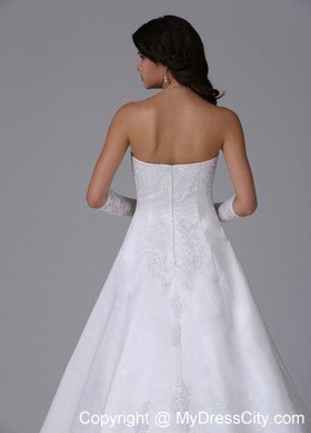 Surprising Strapless A-line Lace and Satin Wedding Dress Floor-length