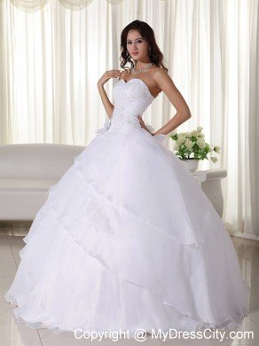 White Sweetheart Floor-length Beading Bridal Dress with Ruffled Layers