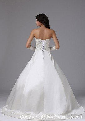 Graceful Embroidery Brush Train Sweetheart Wedding Gowns Sleeveless