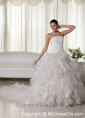 Gorgeous Strapless Organza A-line Bridal Gown with Ruffled Layers