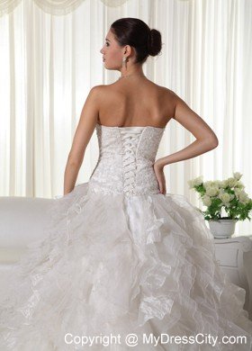Gorgeous Strapless Organza A-line Bridal Gown with Ruffled Layers