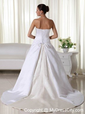 Cheap A-line Strapless Court Train Ribbon Wedding Dress under 250