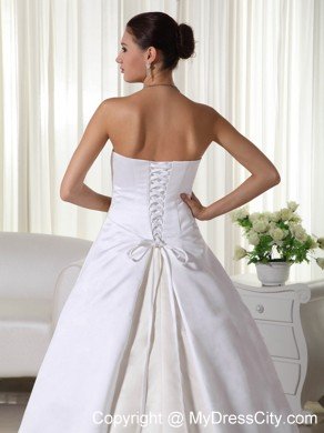 Cheap A-line Strapless Court Train Ribbon Wedding Dress under 250