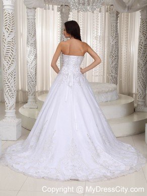 2013 Extravagant A-line Sweetheart Court Train Embroidery Bridal Dress