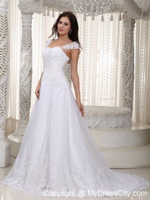 Wanted Slinky A-line Straps Court Train Lace Ruched Wedding Gowns