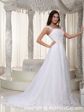 Wanted Slinky A-line Straps Court Train Lace Ruched Wedding Gowns