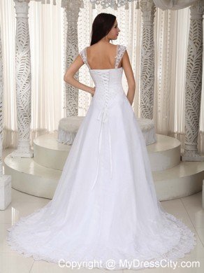 Wanted Slinky A-line Straps Court Train Lace Ruched Wedding Gowns