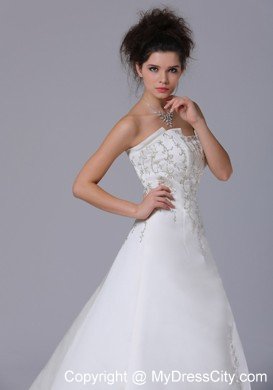 Exquisite Long Strapless Embroidery Brush A-Line Wedding Dress