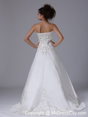 Exquisite Long Strapless Embroidery Brush A-Line Wedding Dress