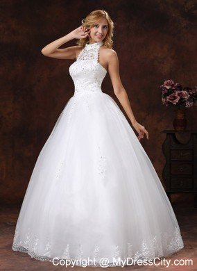 2013 Luxurious Lace Halter Appliques and Beading Wedding Gowns