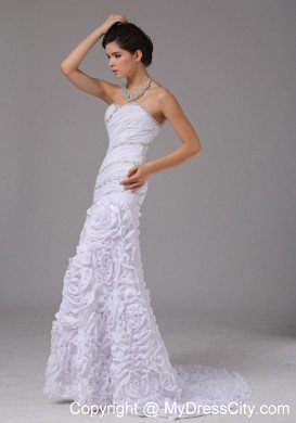 Flowers Embossed Fabric Mermaid Beaded Ruching Wedding Dress