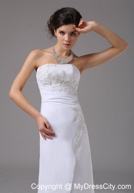 Wedding Dress Embroidery Decorated Bodice Brush Train Chiffon