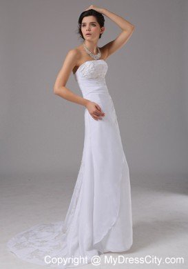 Wedding Dress Embroidery Decorated Bodice Brush Train Chiffon