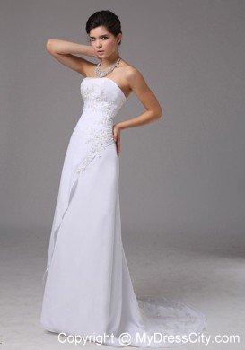 Wedding Dress Embroidery Decorated Bodice Brush Train Chiffon