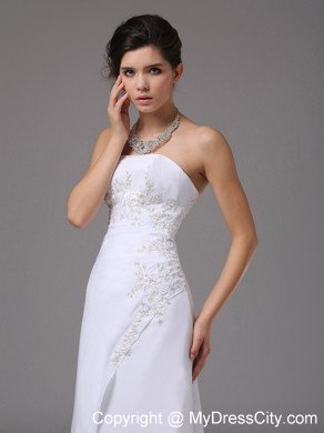 Wedding Dress Embroidery Decorated Bodice Brush Train Chiffon