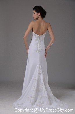 Wedding Dress Embroidery Decorated Bodice Brush Train Chiffon