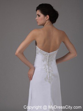 Wedding Dress Embroidery Decorated Bodice Brush Train Chiffon