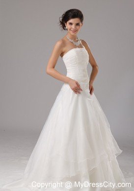 A-line Layered Organza Strapless Wedding Gown with Appliques