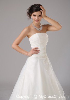 A-line Layered Organza Strapless Wedding Gown with Appliques